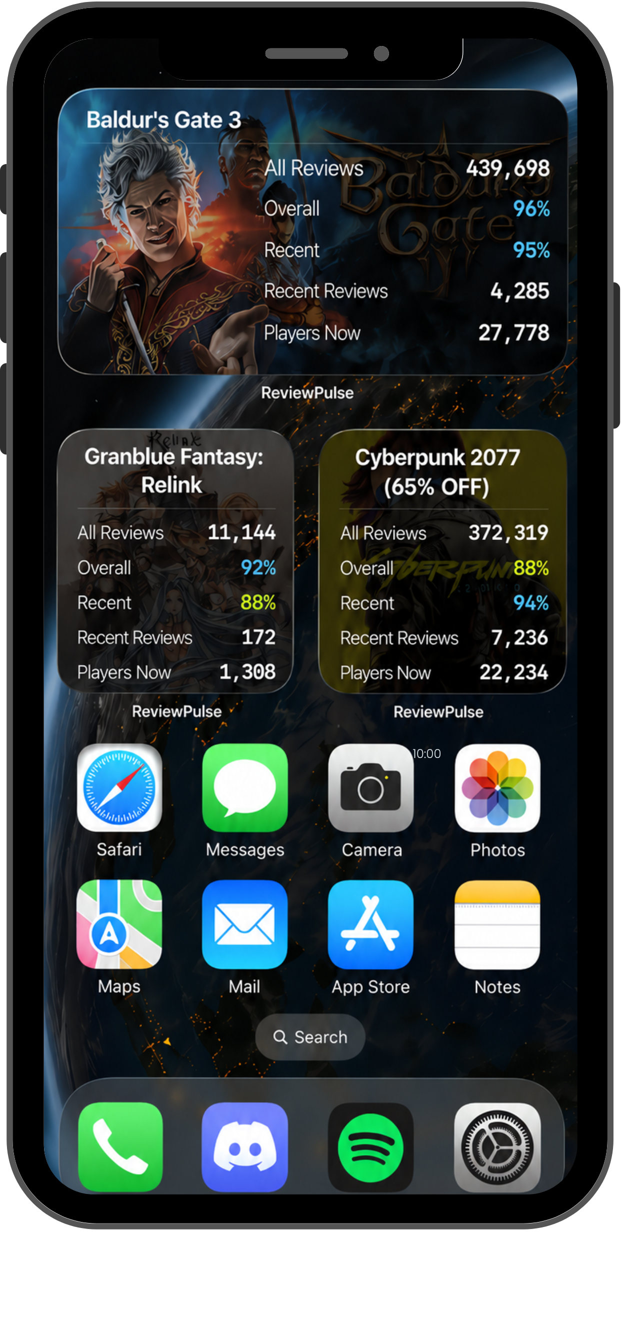 ReviewPulse widget on Home Screen.